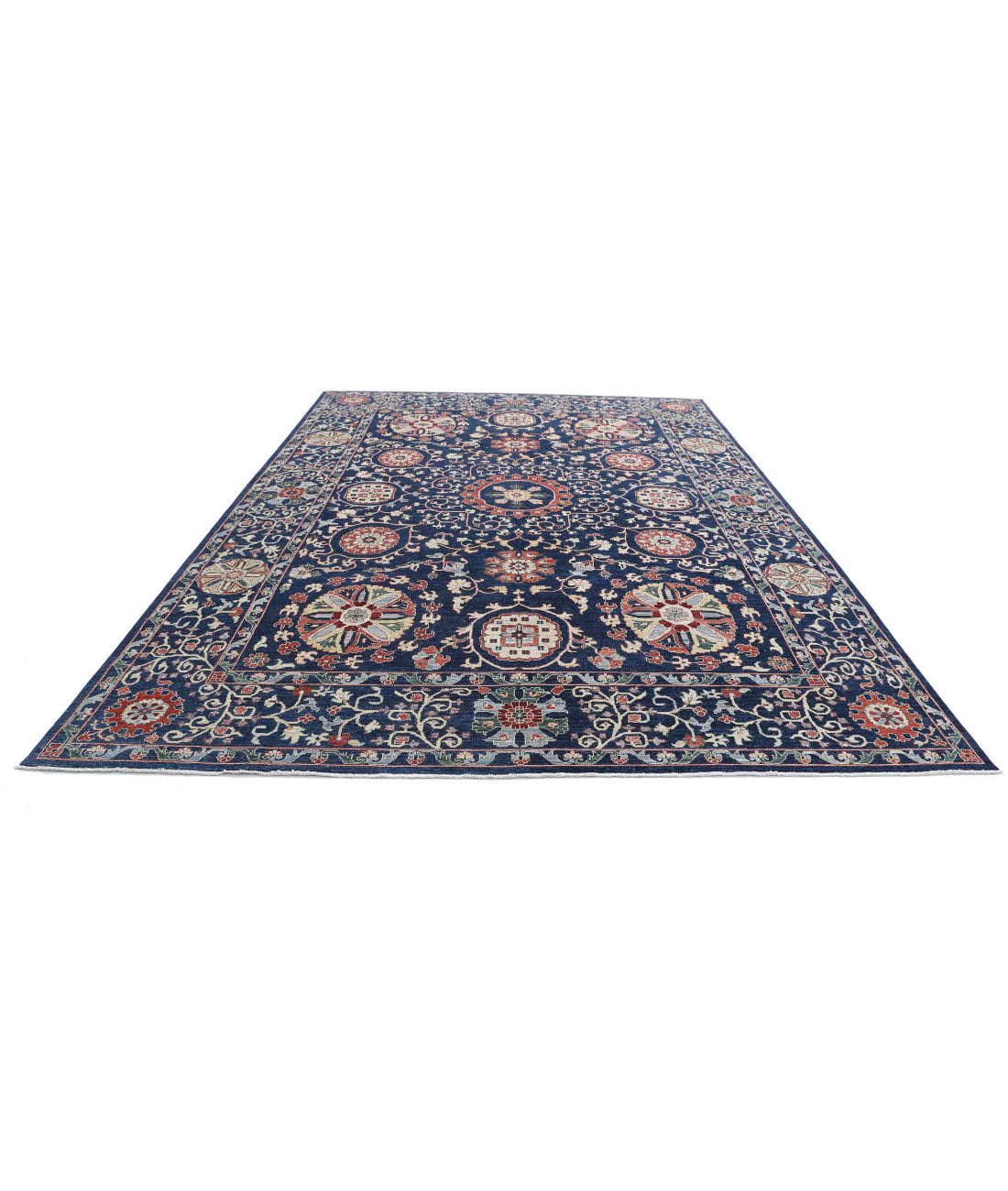 Suzani 9'11'' X 14'1'' Hand-Knotted Wool Rug 9'11'' x 14'1'' (298 X 423) / Blue / Red