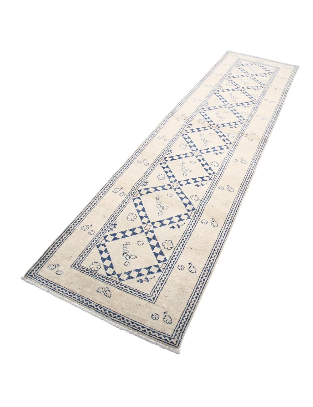 Ziegler 2' 6" X 9' 11" Hand-Knotted Wool Rug 2' 6" X 9' 11" (76 X 302) / Ivory / Blue