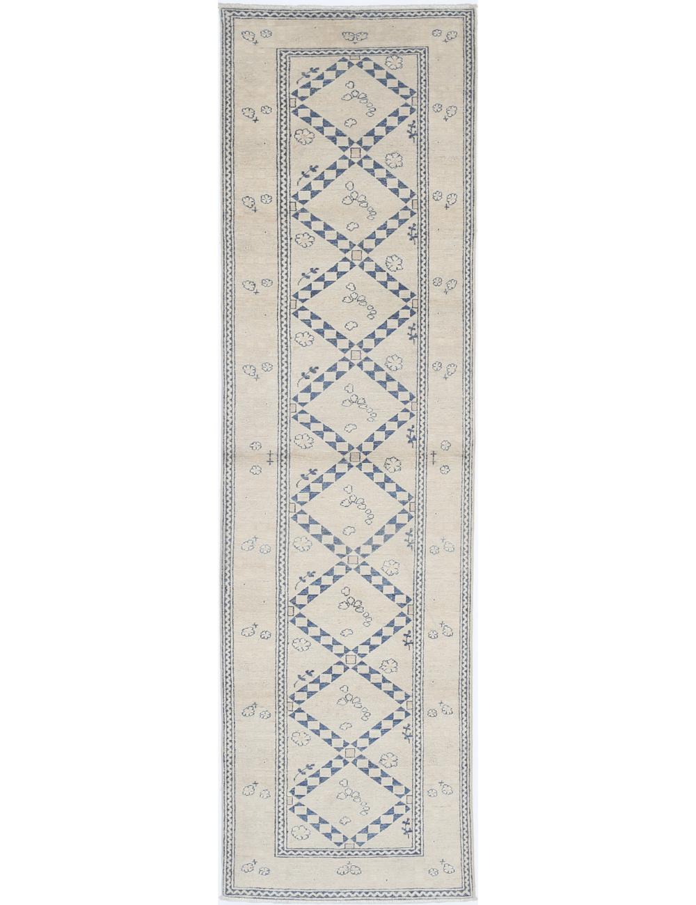 Ziegler 2' 6" X 9' 11" Hand-Knotted Wool Rug 2' 6" X 9' 11" (76 X 302) / Ivory / Blue