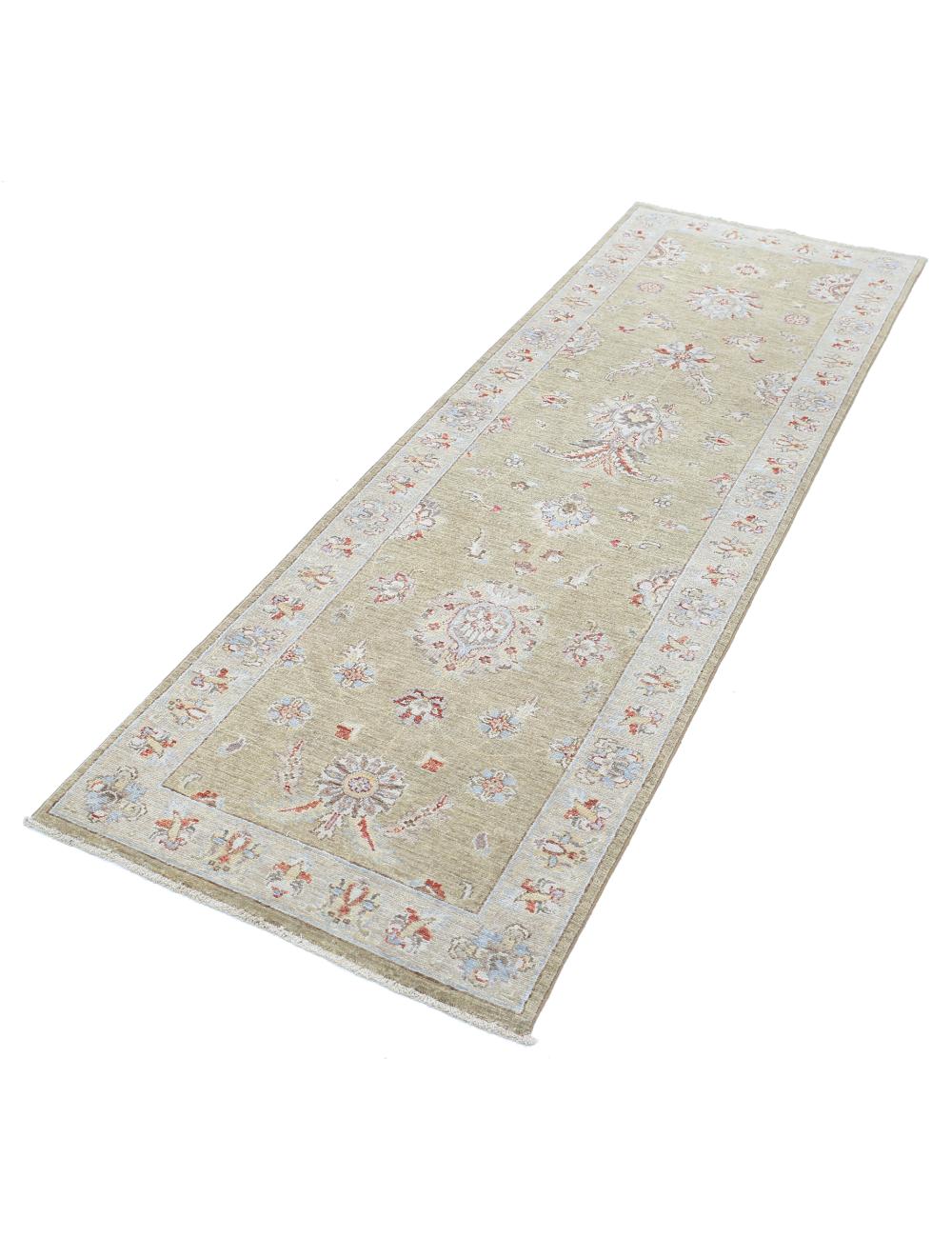 Ziegler 2' 6" X 8' 0" Hand-Knotted Wool Rug 2' 6" X 8' 0" (76 X 244) / Green / Grey