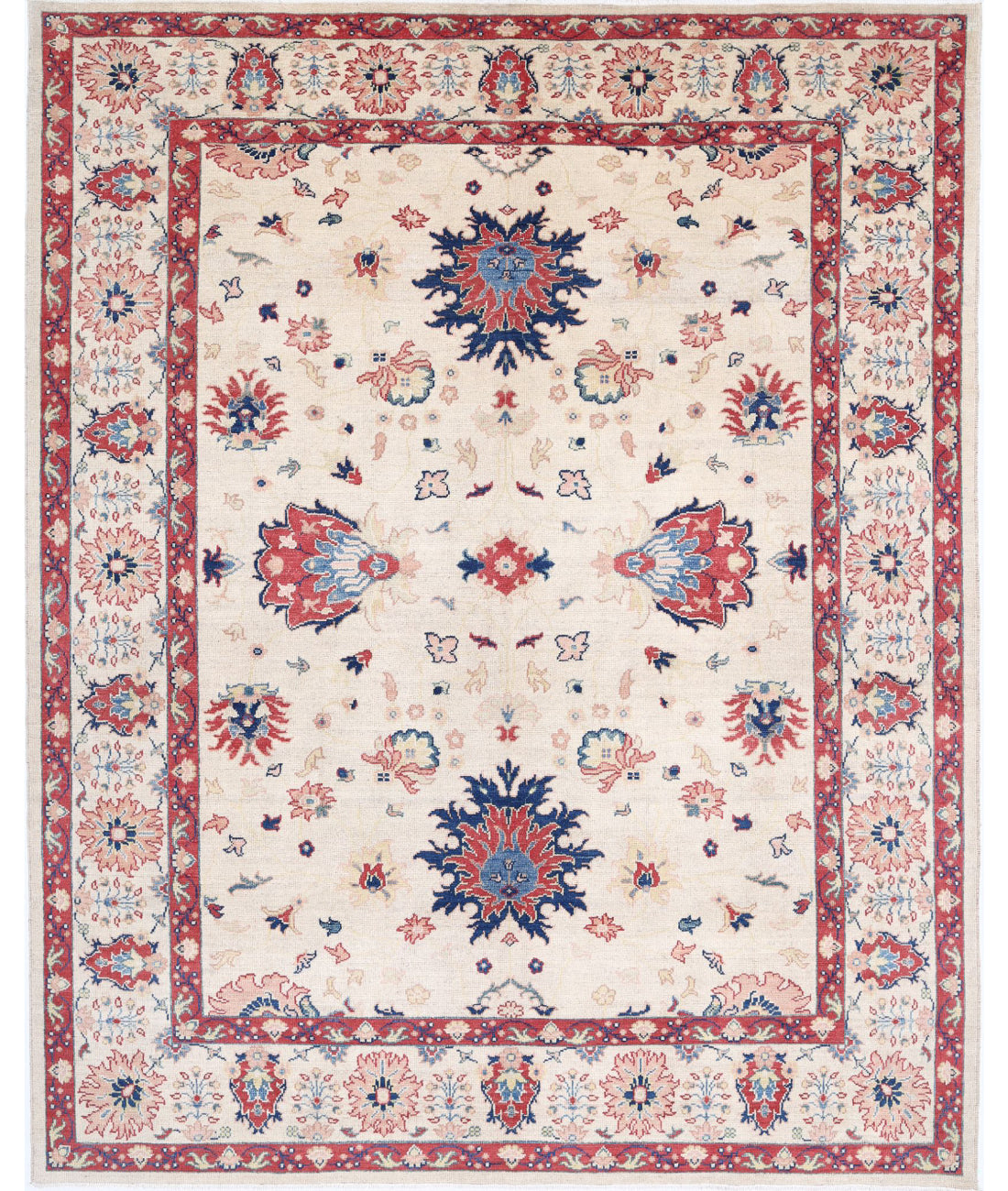 Ziegler 8'0'' X 10'0'' Hand-Knotted Wool Rug 8'0'' x 10'0'' (240 X 300) / Ivory / Red