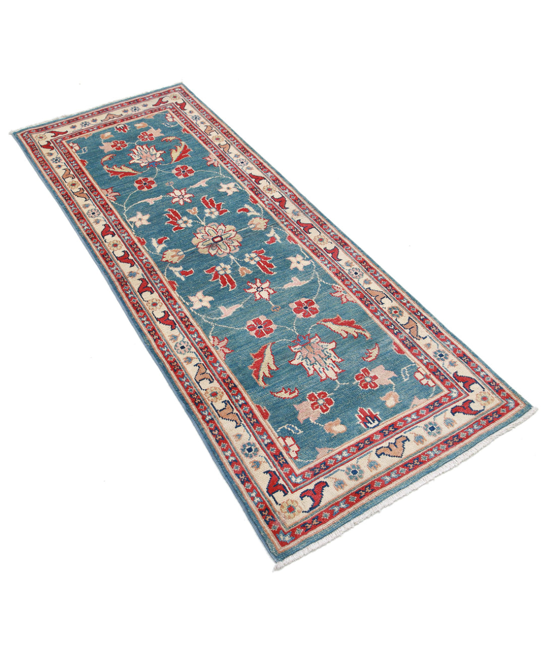 Ziegler 2'5'' X 6'5'' Hand-Knotted Wool Rug 2'5'' x 6'5'' (73 X 193) / Blue / Ivory