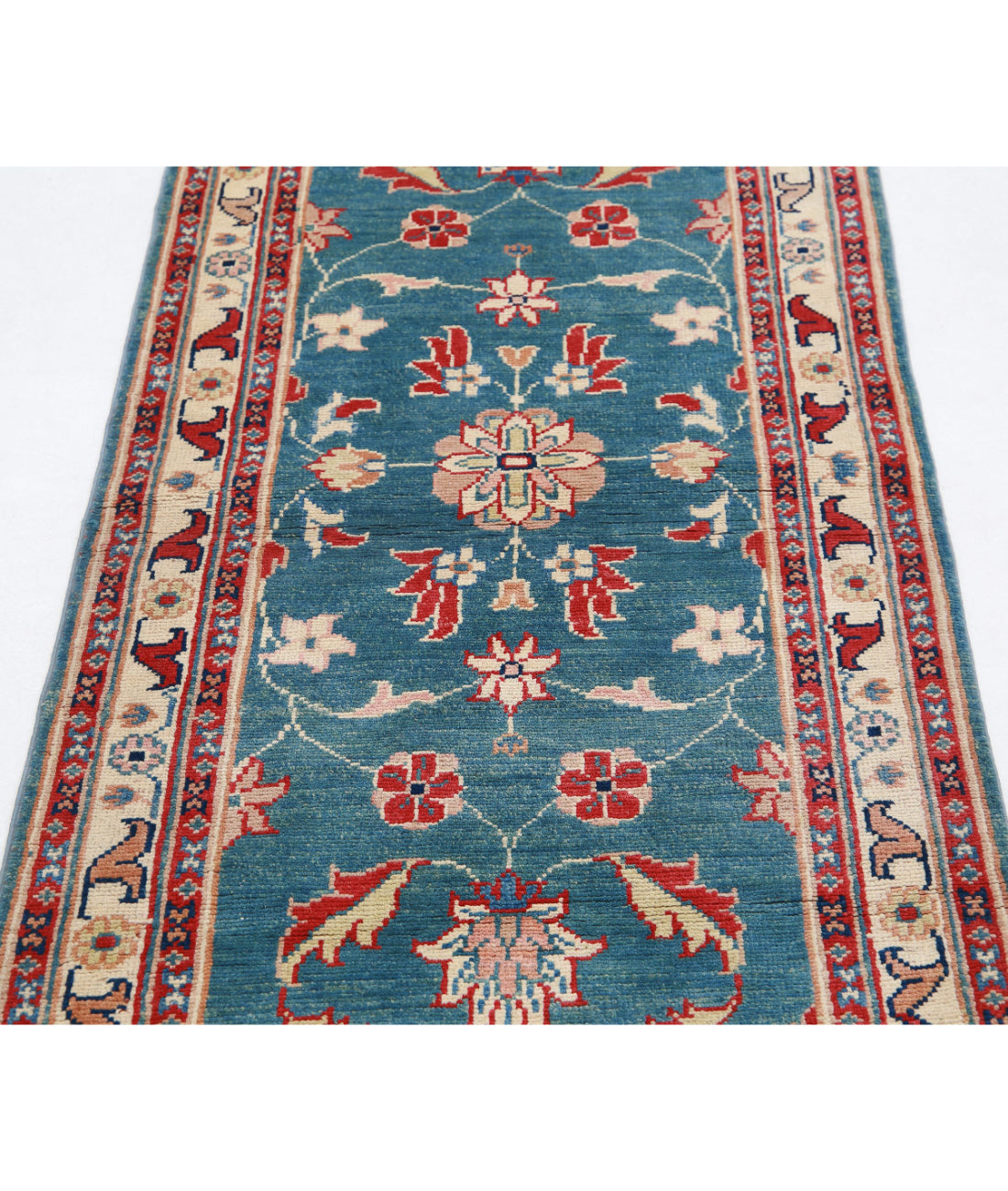 Ziegler 2'6'' X 6'5'' Hand-Knotted Wool Rug 2'6'' x 6'5'' (75 X 193) / Blue / Ivory