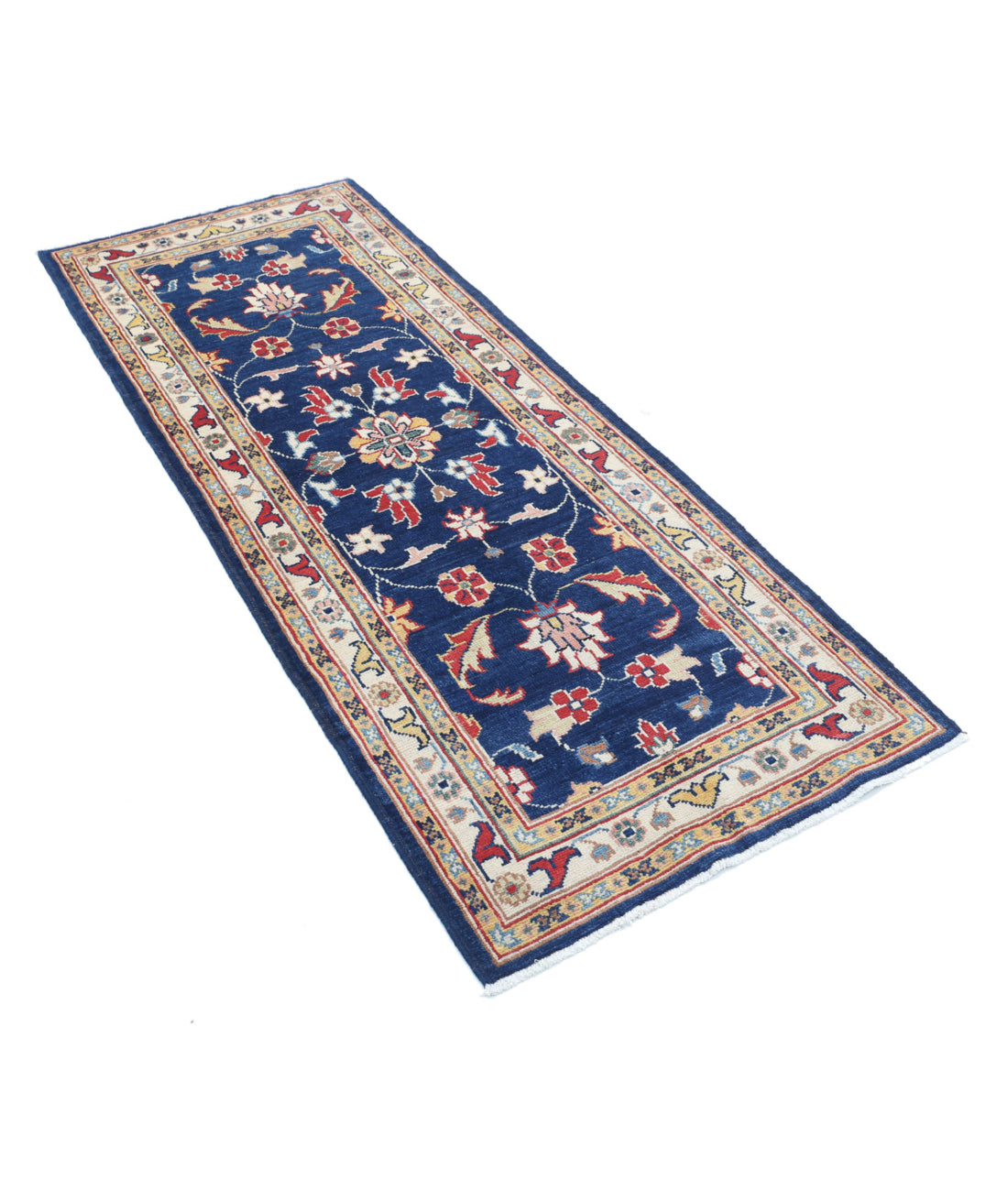 Ziegler 2'6'' X 6'5'' Hand-Knotted Wool Rug 2'6'' x 6'5'' (75 X 193) / Blue / Ivory
