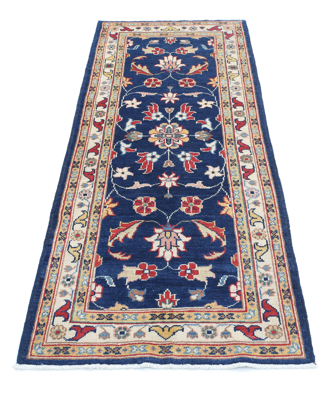 Ziegler 2'6'' X 6'5'' Hand-Knotted Wool Rug 2'6'' x 6'5'' (75 X 193) / Blue / Ivory