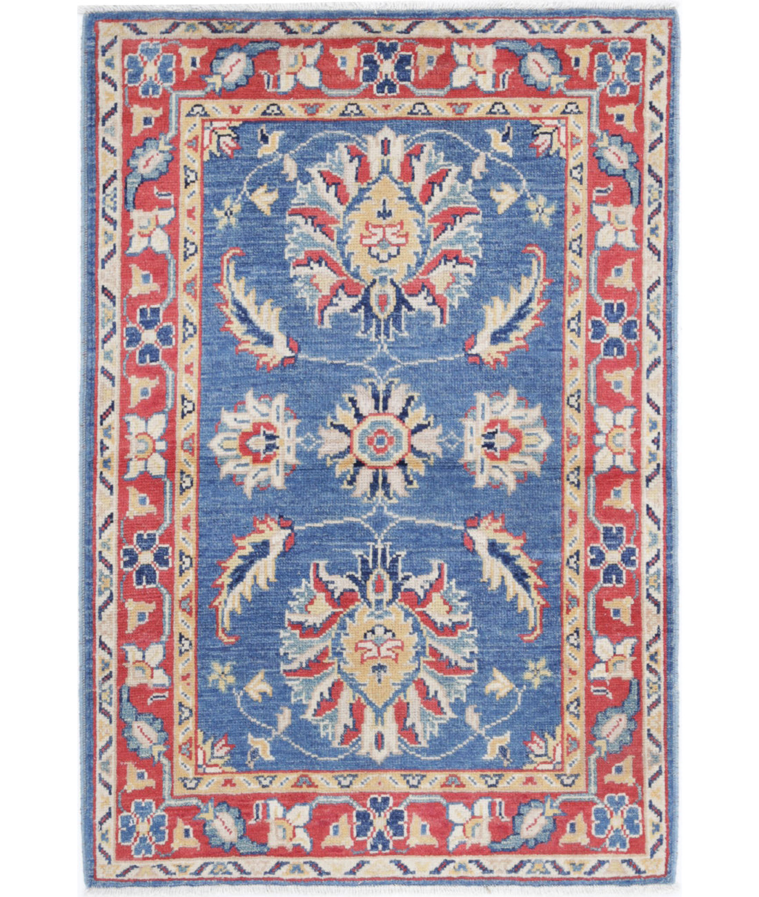 Ziegler 2'8'' X 4'0'' Hand-Knotted Wool Rug 2'8'' x 4'0'' (80 X 120) / Blue / Red