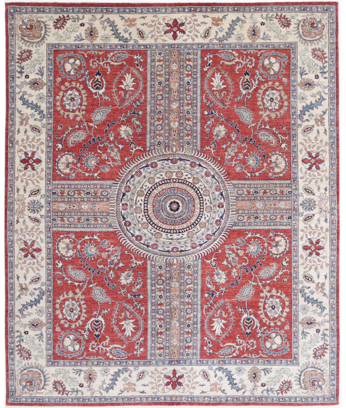 Ziegler 8'0'' X 9'7'' Hand-Knotted Wool Rug 8'0'' x 9'7'' (240 X 288) / Red / Ivory