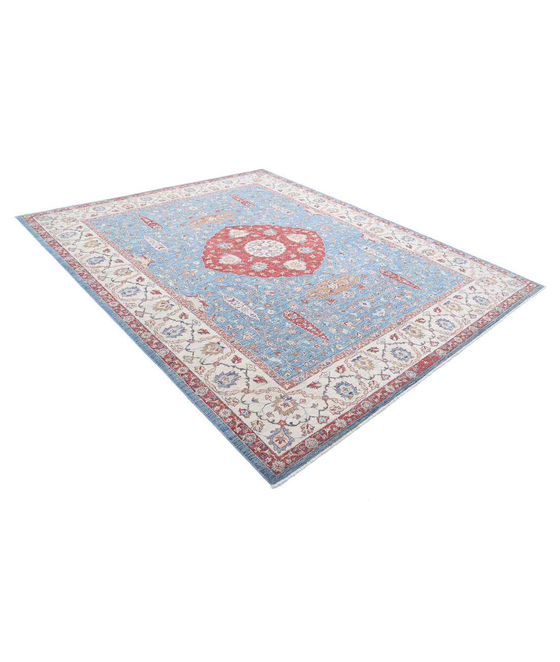 Ziegler 8'0'' X 9'9'' Hand-Knotted Wool Rug 8'0'' x 9'9'' (240 X 293) / Blue / Ivory