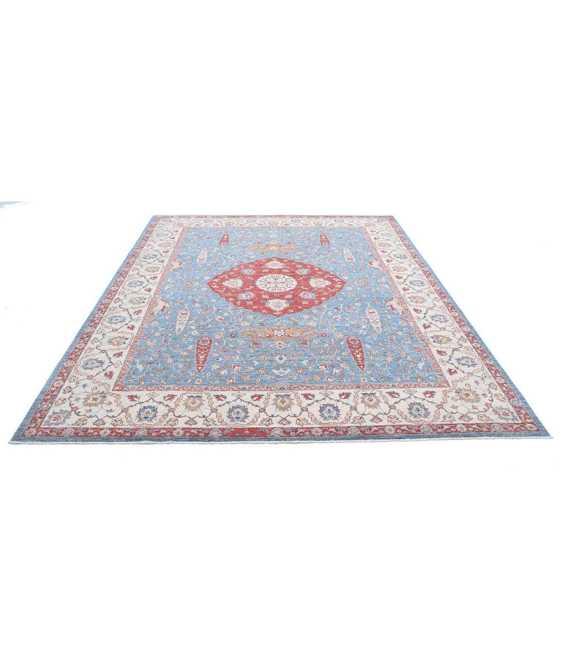 Ziegler 8'0'' X 9'9'' Hand-Knotted Wool Rug 8'0'' x 9'9'' (240 X 293) / Blue / Ivory