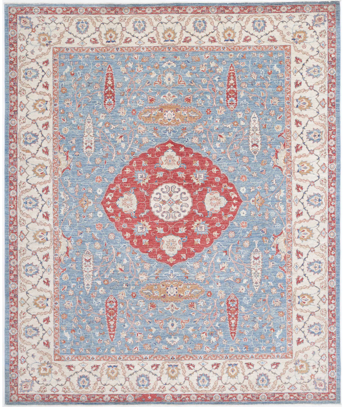 Ziegler 8'0'' X 9'9'' Hand-Knotted Wool Rug 8'0'' x 9'9'' (240 X 293) / Blue / Ivory