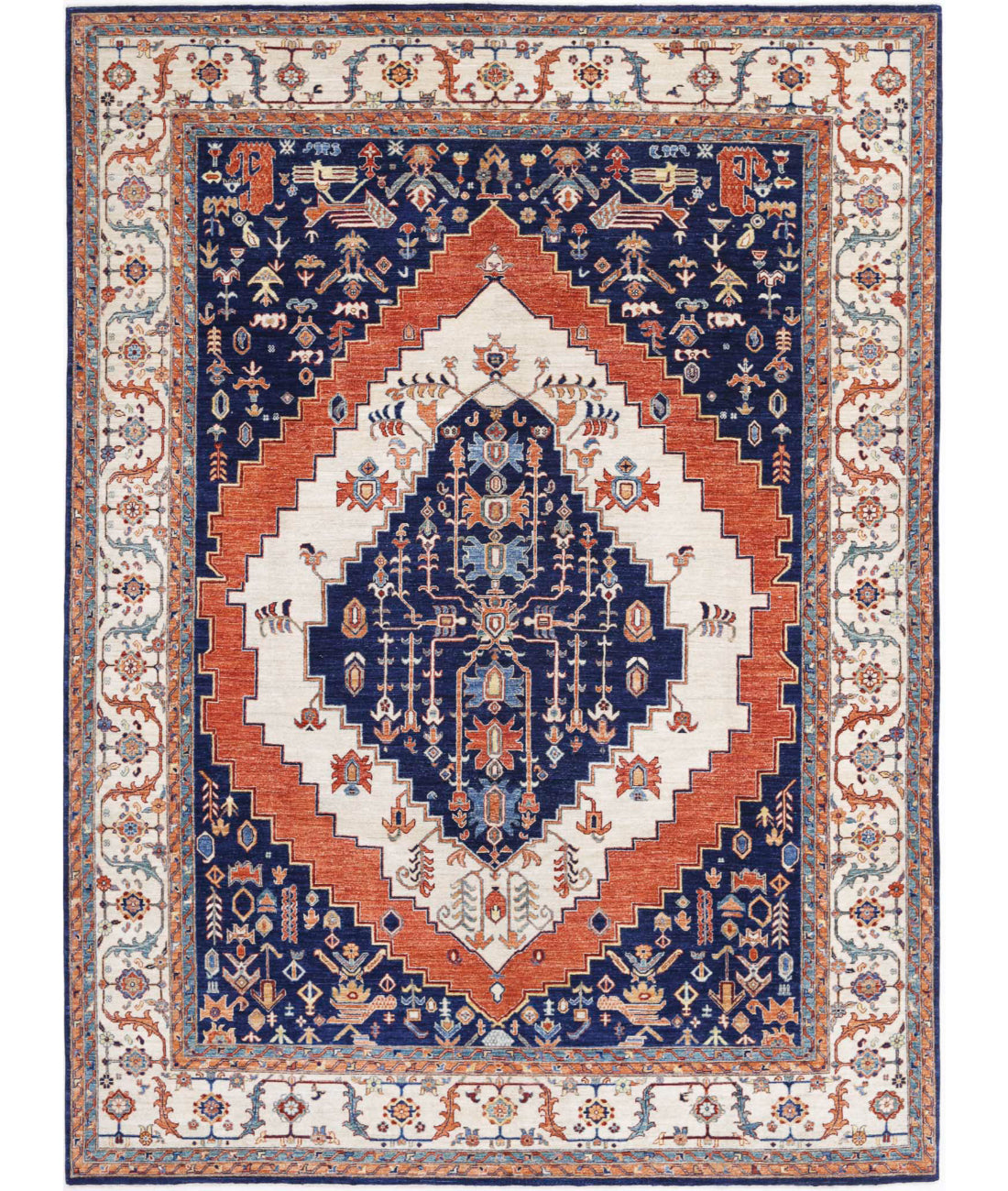 Heriz 8'9'' X 11'8'' Hand-Knotted Wool Rug 8'9'' x 11'8'' (263 X 350) / Blue / Ivory
