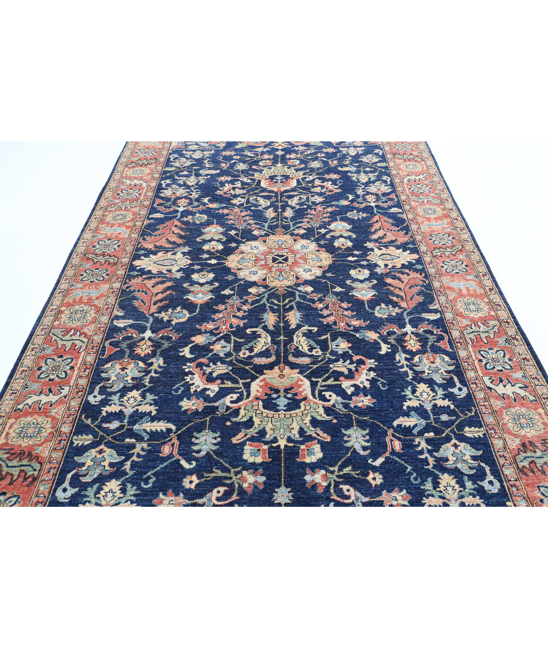 Ziegler 6'3'' X 11'6'' Hand-Knotted Wool Rug 6'3'' x 11'6'' (188 X 345) / Blue / Rust