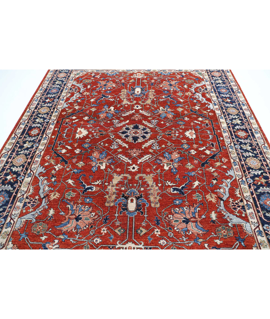 Heriz 8'0'' X 9'7'' Hand-Knotted Wool Rug 8'0'' x 9'7'' (240 X 288) / Rust / Blue