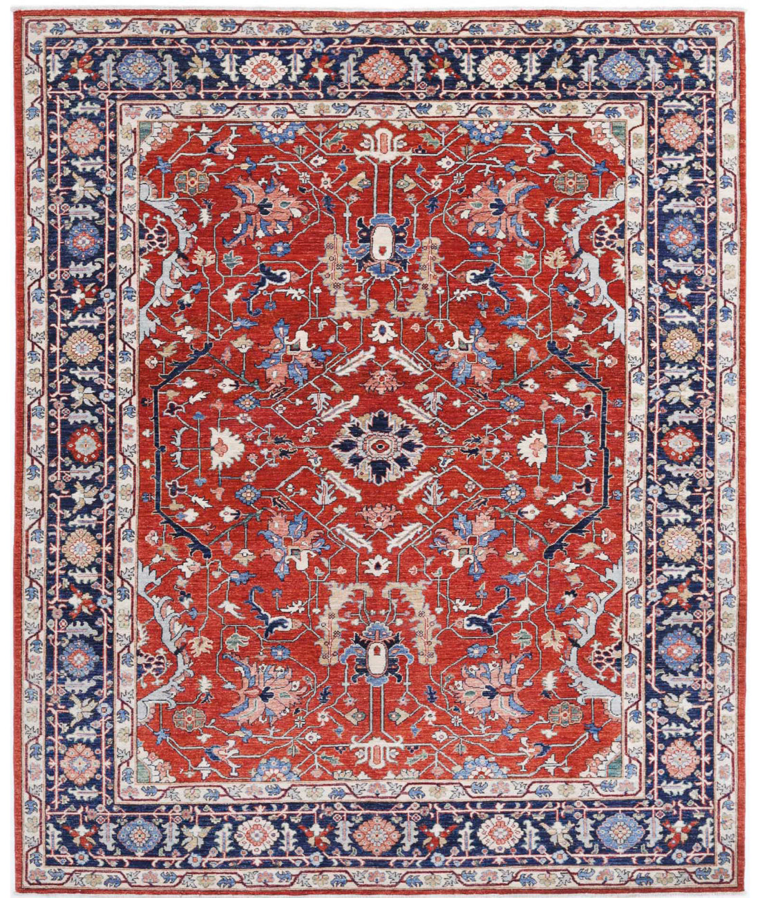 Heriz 8'0'' X 9'7'' Hand-Knotted Wool Rug 8'0'' x 9'7'' (240 X 288) / Rust / Blue