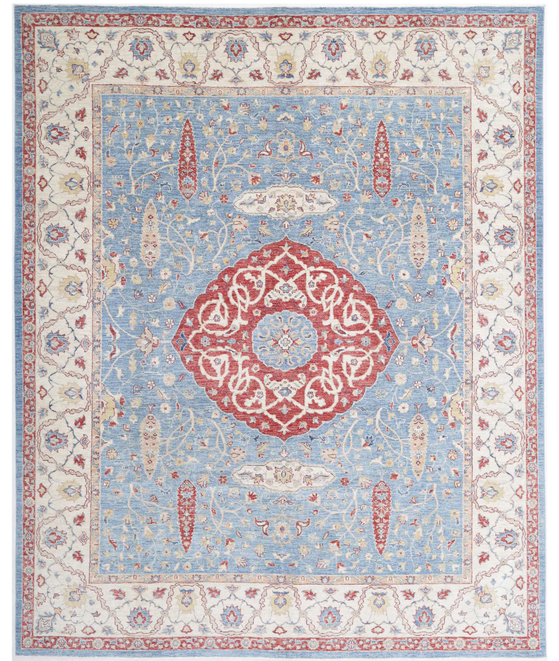 Ziegler 8'0'' X 9'11'' Hand-Knotted Wool Rug 8'0'' x 9'11'' (240 X 298) / Blue / Ivory