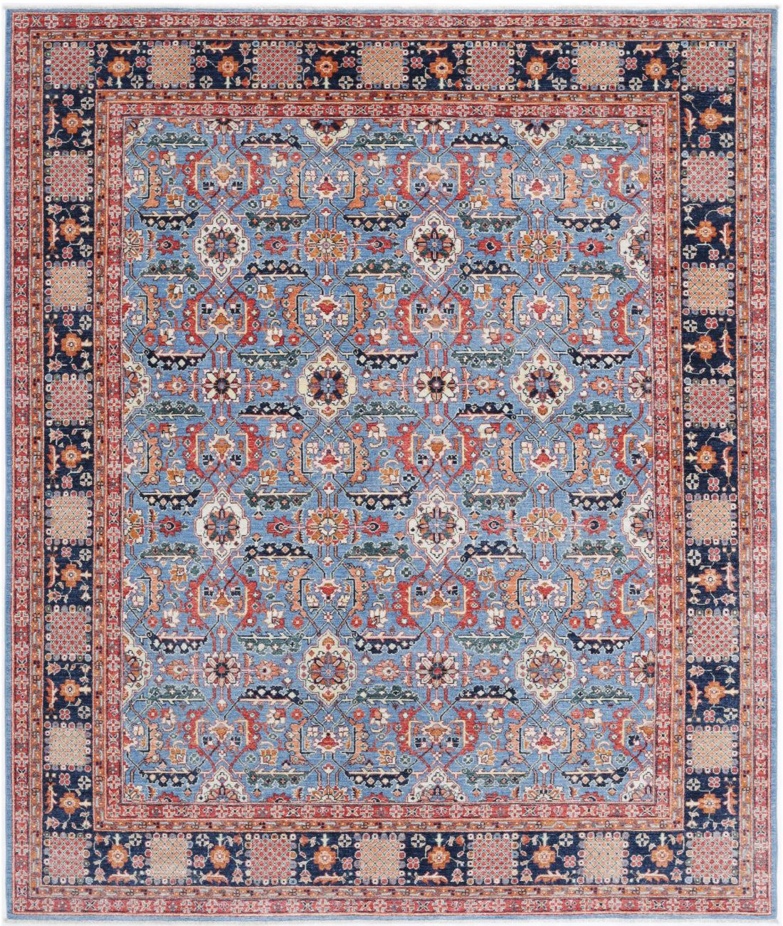 Ziegler 8'0'' X 9'8'' Hand-Knotted Wool Rug 8'0'' x 9'8'' (240 X 290) / Blue / Ivory