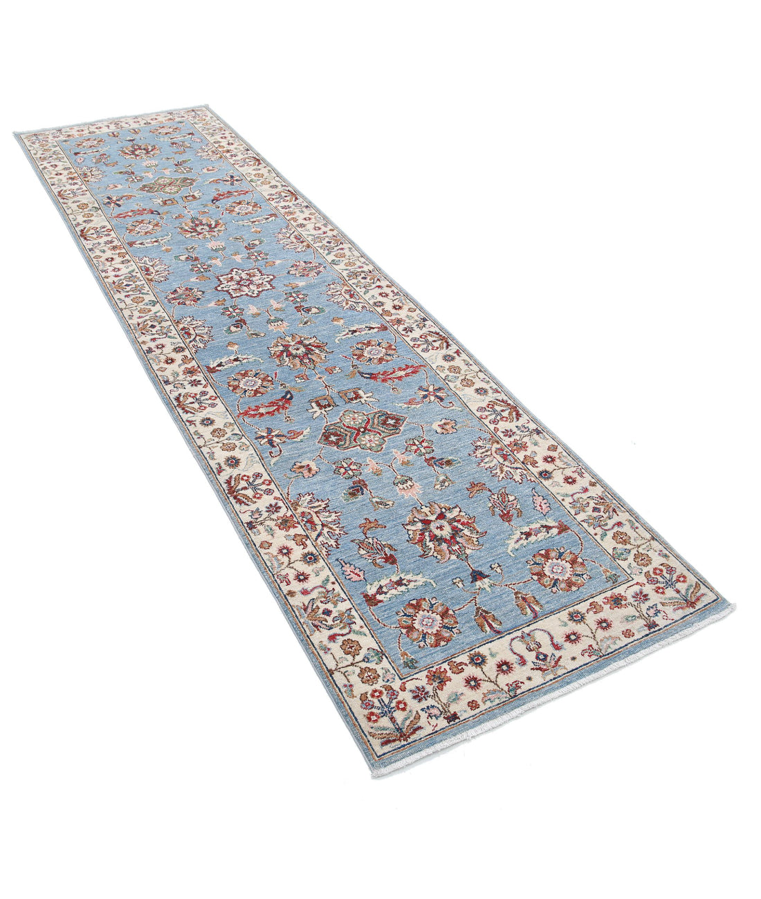 Ziegler 2'8'' X 9'9'' Hand-Knotted Wool Rug 2'8'' x 9'9'' (80 X 293) / Blue / Ivory