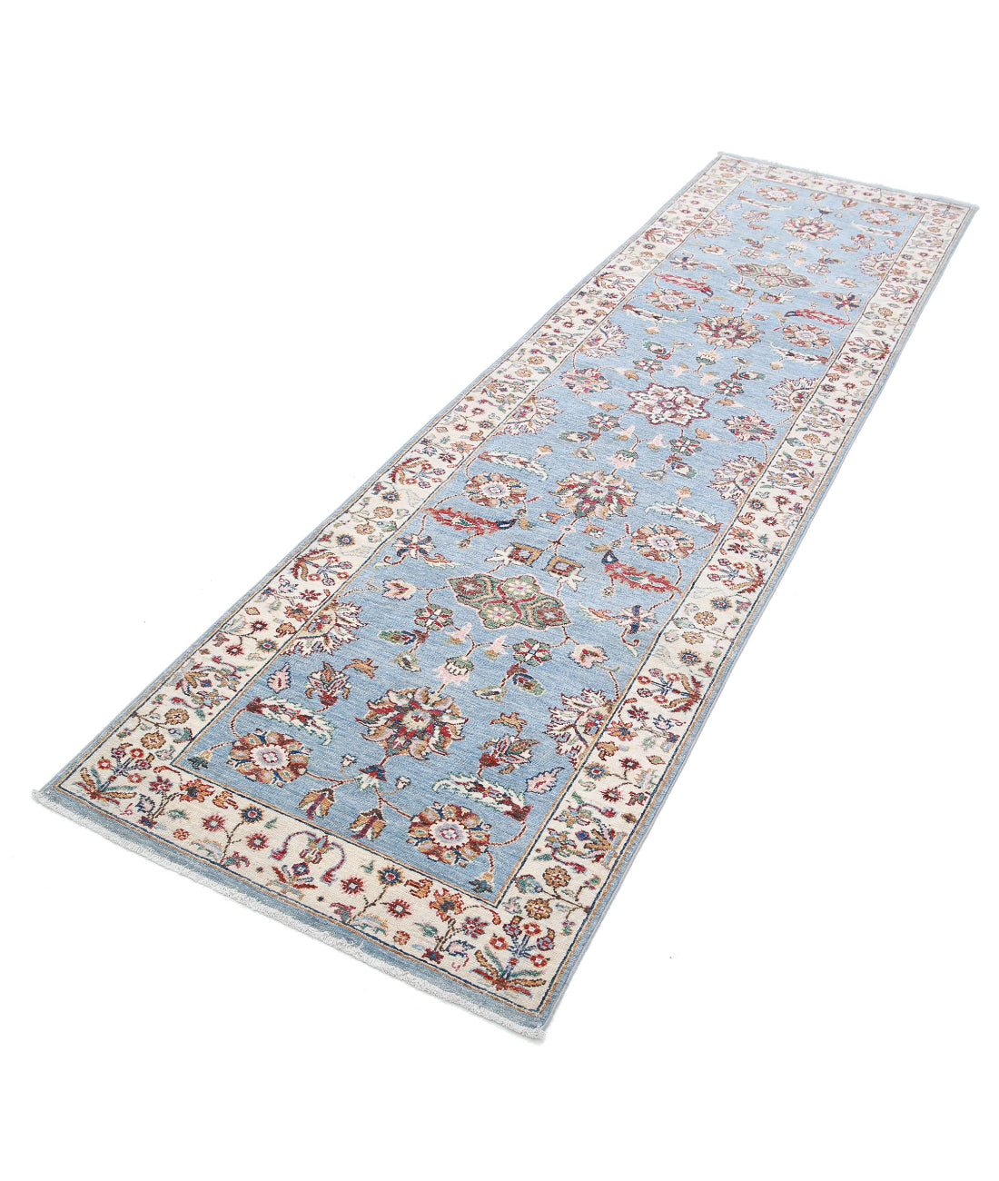 Ziegler 2'8'' X 9'9'' Hand-Knotted Wool Rug 2'8'' x 9'9'' (80 X 293) / Blue / Ivory