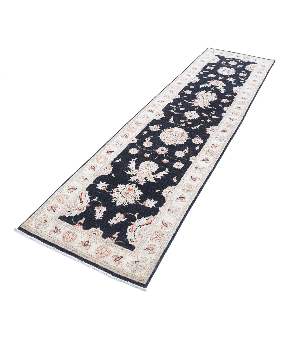 Ziegler 2'6'' X 10'0'' Hand-Knotted Wool Rug 2'6'' x 10'0'' (75 X 300) / Black / Ivory