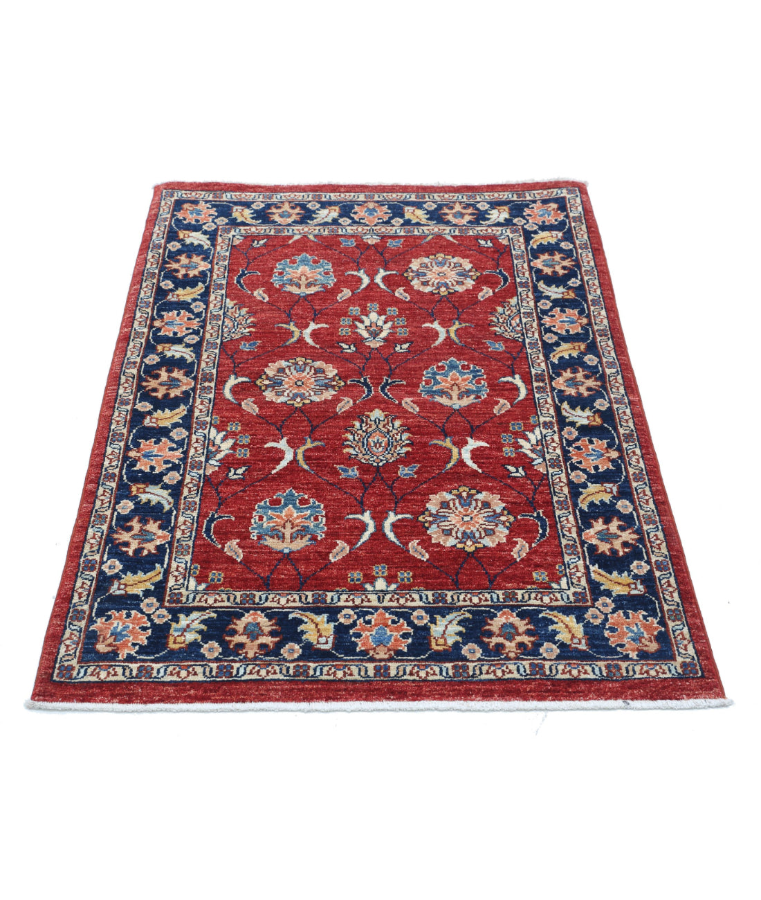 Ziegler 2'9'' X 4'1'' Hand-Knotted Wool Rug 2'9'' x 4'1'' (83 X 123) / Red / Blue