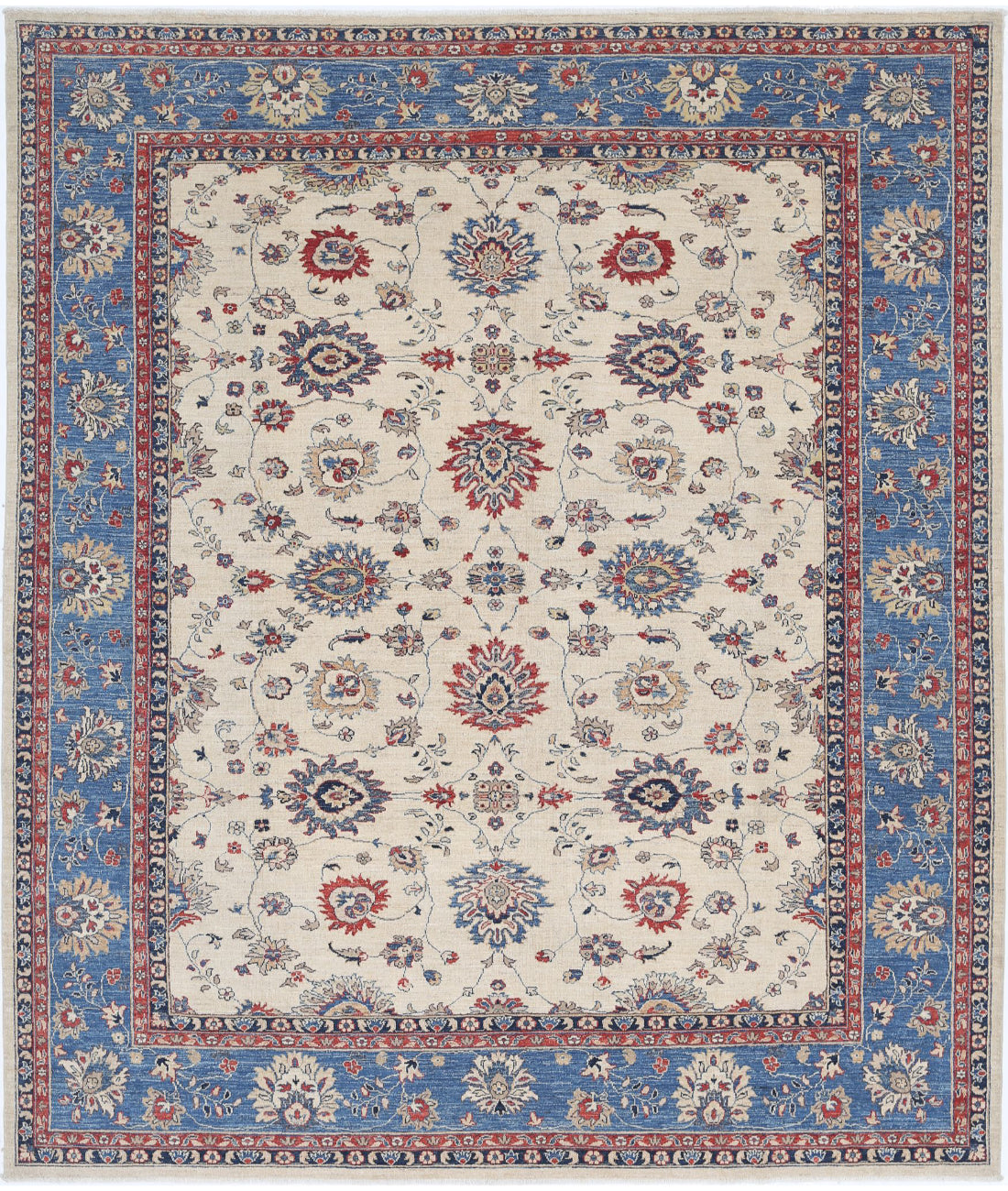 Ziegler 8'1'' X 9'3'' Hand-Knotted Wool Rug 8'1'' x 9'3'' (243 X 278) / Ivory / Blue