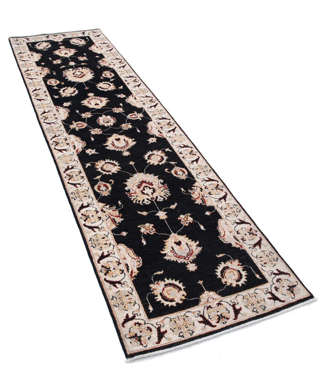 Ziegler 2'6'' X 8'8'' Hand-Knotted Wool Rug 2'6'' x 8'8'' (75 X 260) / Black / Ivory