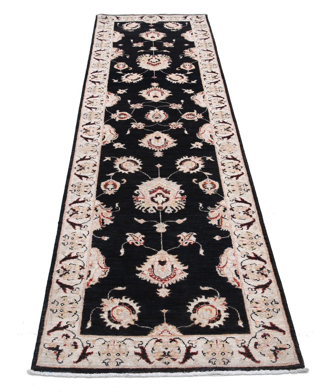 Ziegler 2'6'' X 8'8'' Hand-Knotted Wool Rug 2'6'' x 8'8'' (75 X 260) / Black / Ivory