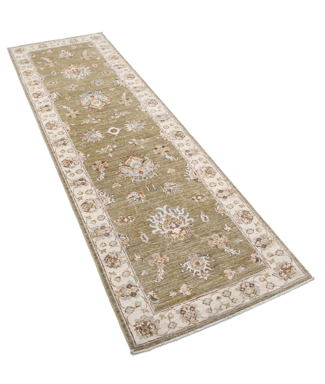 Ziegler 2'5'' X 8'1'' Hand-Knotted Wool Rug 2'5'' x 8'1'' (73 X 243) / Green / Ivory