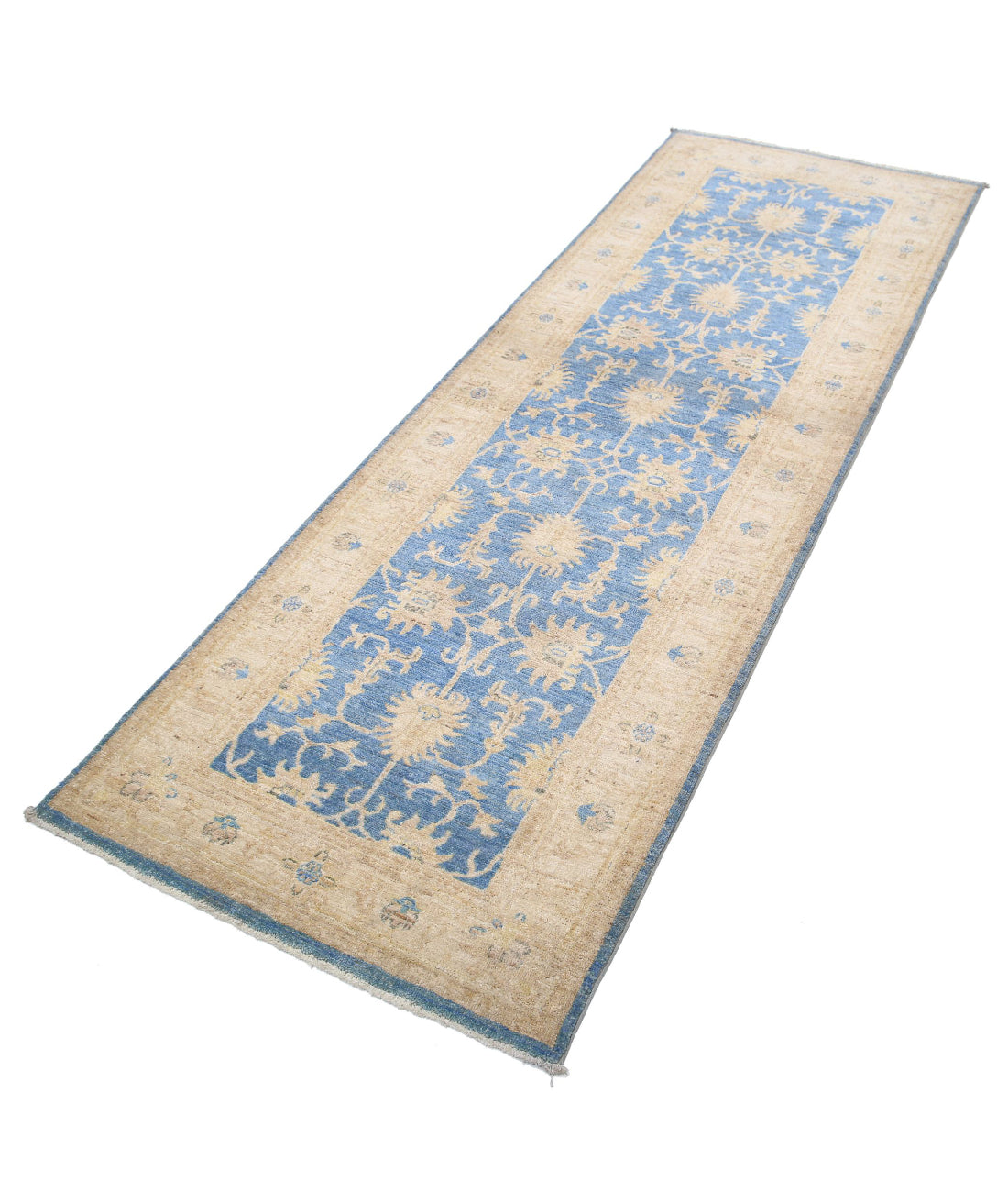 Ziegler 2'8'' X 8'0'' Hand-Knotted Wool Rug 2'8'' x 8'0'' (80 X 240) / Blue / Ivory