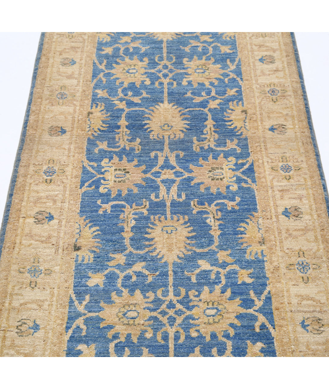 Ziegler 2'8'' X 8'0'' Hand-Knotted Wool Rug 2'8'' x 8'0'' (80 X 240) / Blue / Ivory
