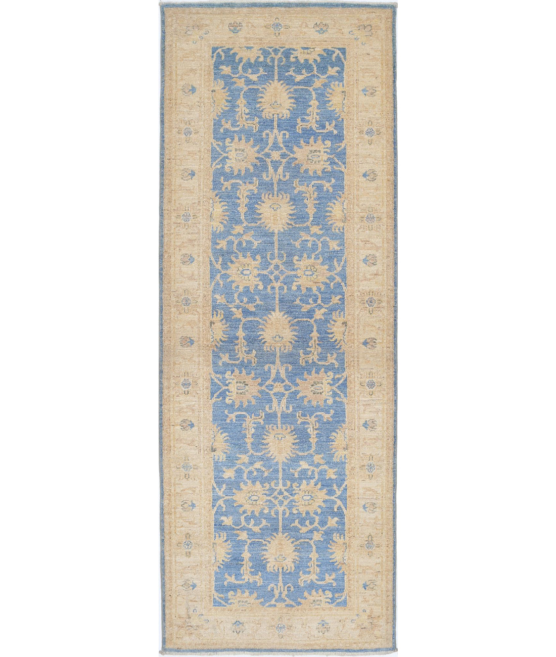 Ziegler 2'8'' X 8'0'' Hand-Knotted Wool Rug 2'8'' x 8'0'' (80 X 240) / Blue / Ivory
