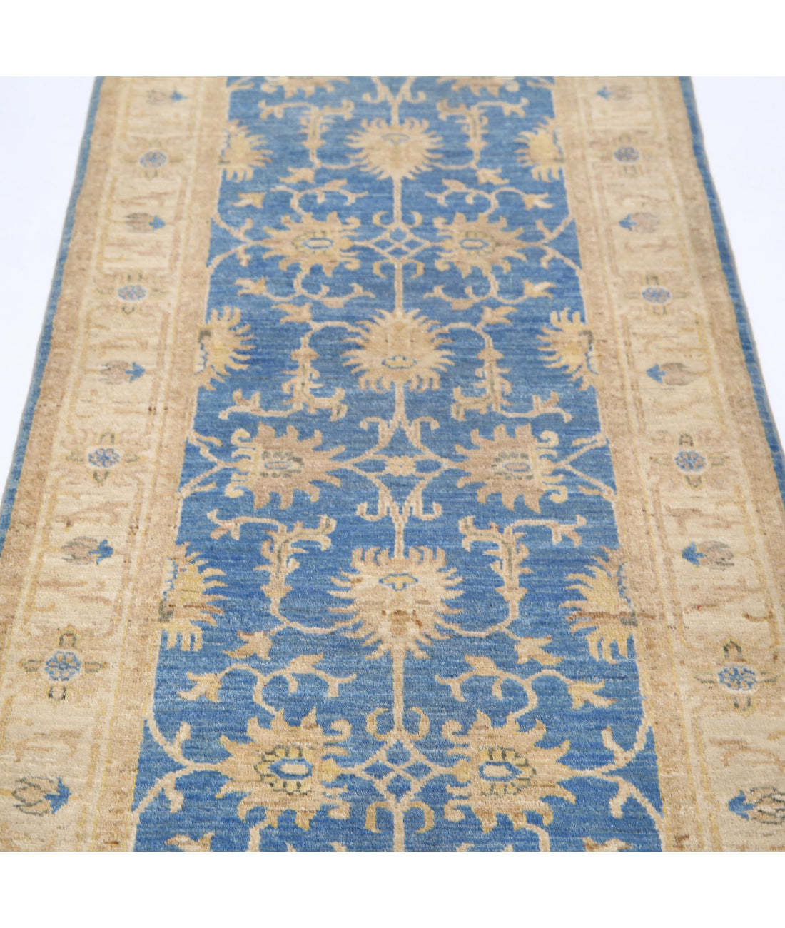 Ziegler 2'7'' X 8'0'' Hand-Knotted Wool Rug 2'7'' x 8'0'' (78 X 240) / Blue / Ivory