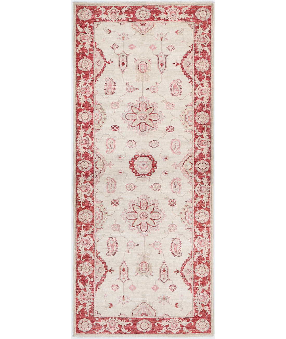 Ziegler 2'7'' X 6'8'' Hand-Knotted Wool Rug 2'7'' x 6'8'' (78 X 200) / Ivory / Red