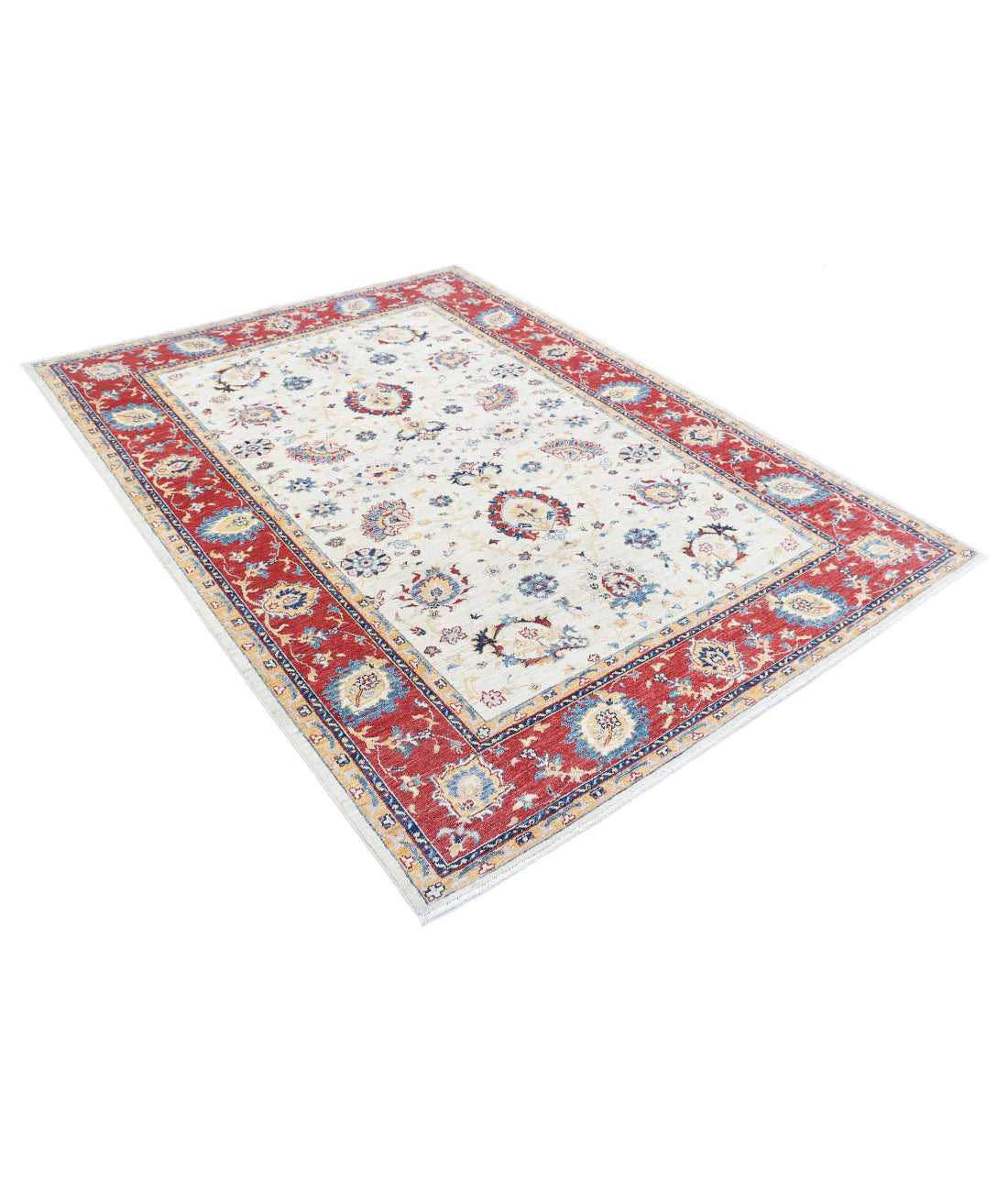 Ziegler 5'7'' X 7'4'' Hand-Knotted Wool Rug 5'7'' x 7'4'' (168 X 220) / Ivory / Red