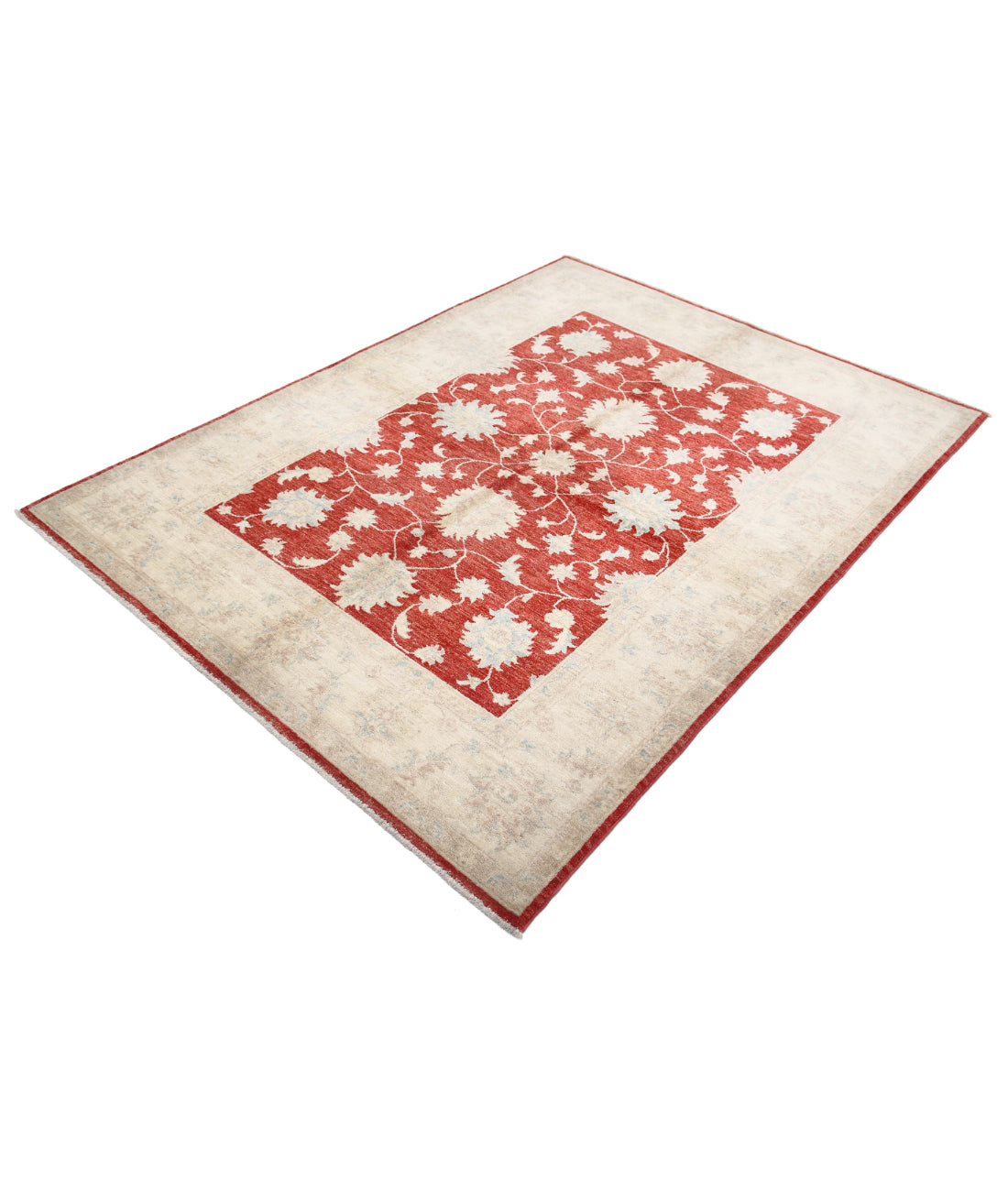 Ziegler 5'0'' X 6'9'' Hand-Knotted Wool Rug 5'0'' x 6'9'' (150 X 203) / Red / Ivory