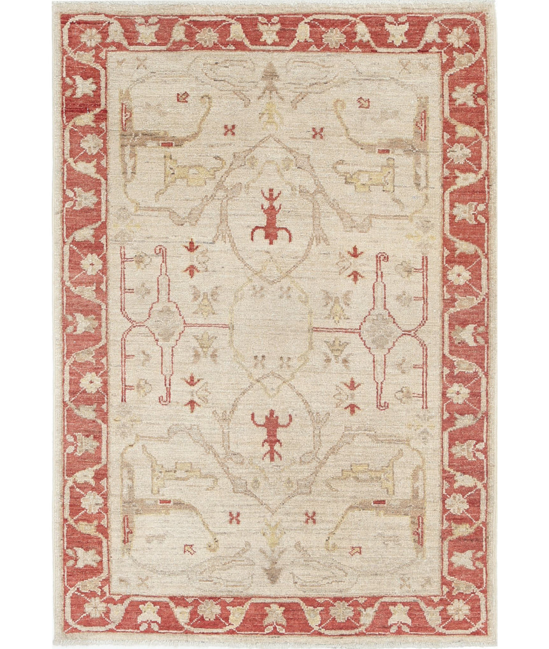 Ziegler 2'7'' X 3'10'' Hand-Knotted Wool Rug 2'7'' x 3'10'' (78 X 115) / Ivory / Red