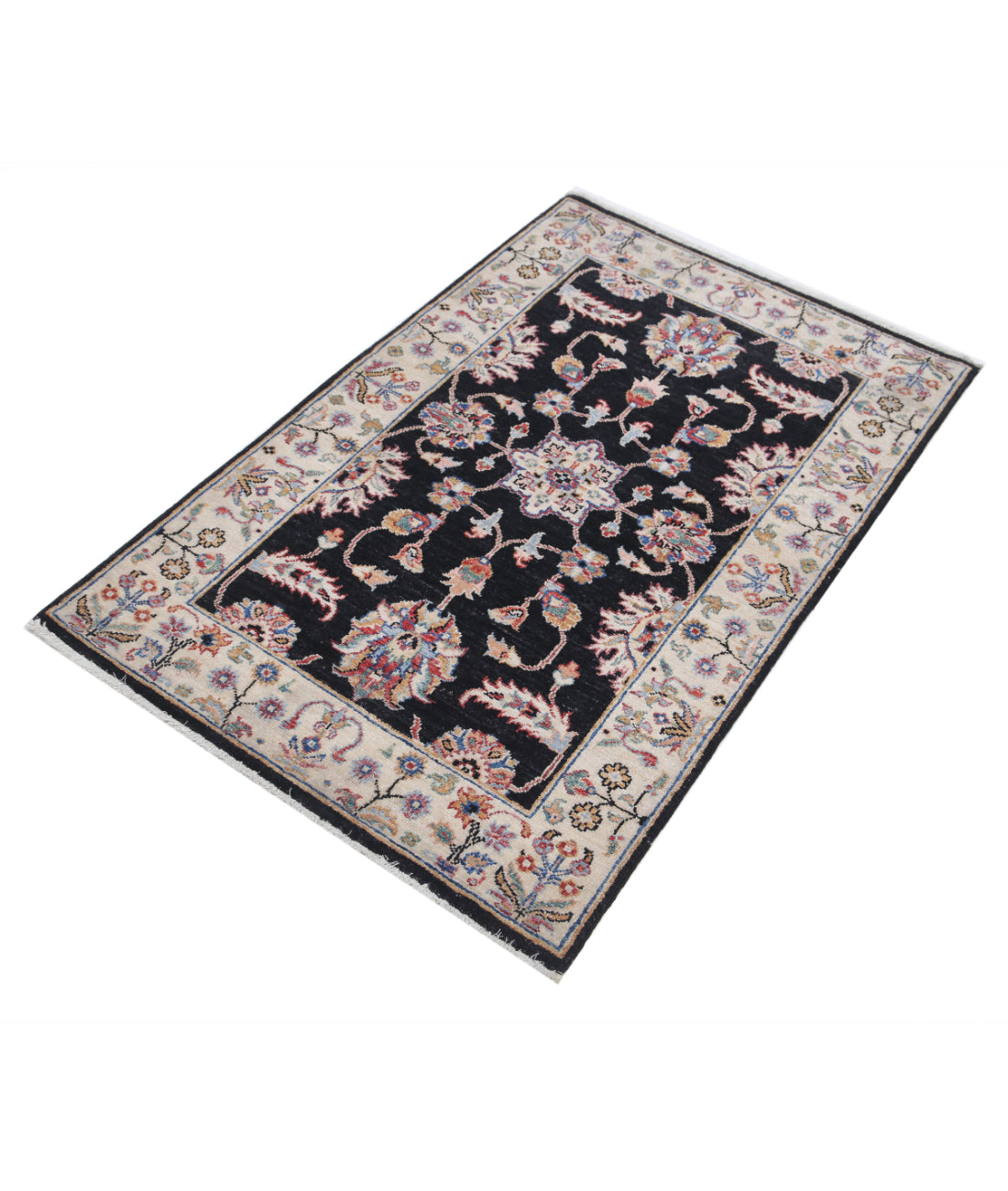 Ziegler 2'7'' X 4'1'' Hand-Knotted Wool Rug 2'7'' x 4'1'' (78 X 123) / Black / Ivory