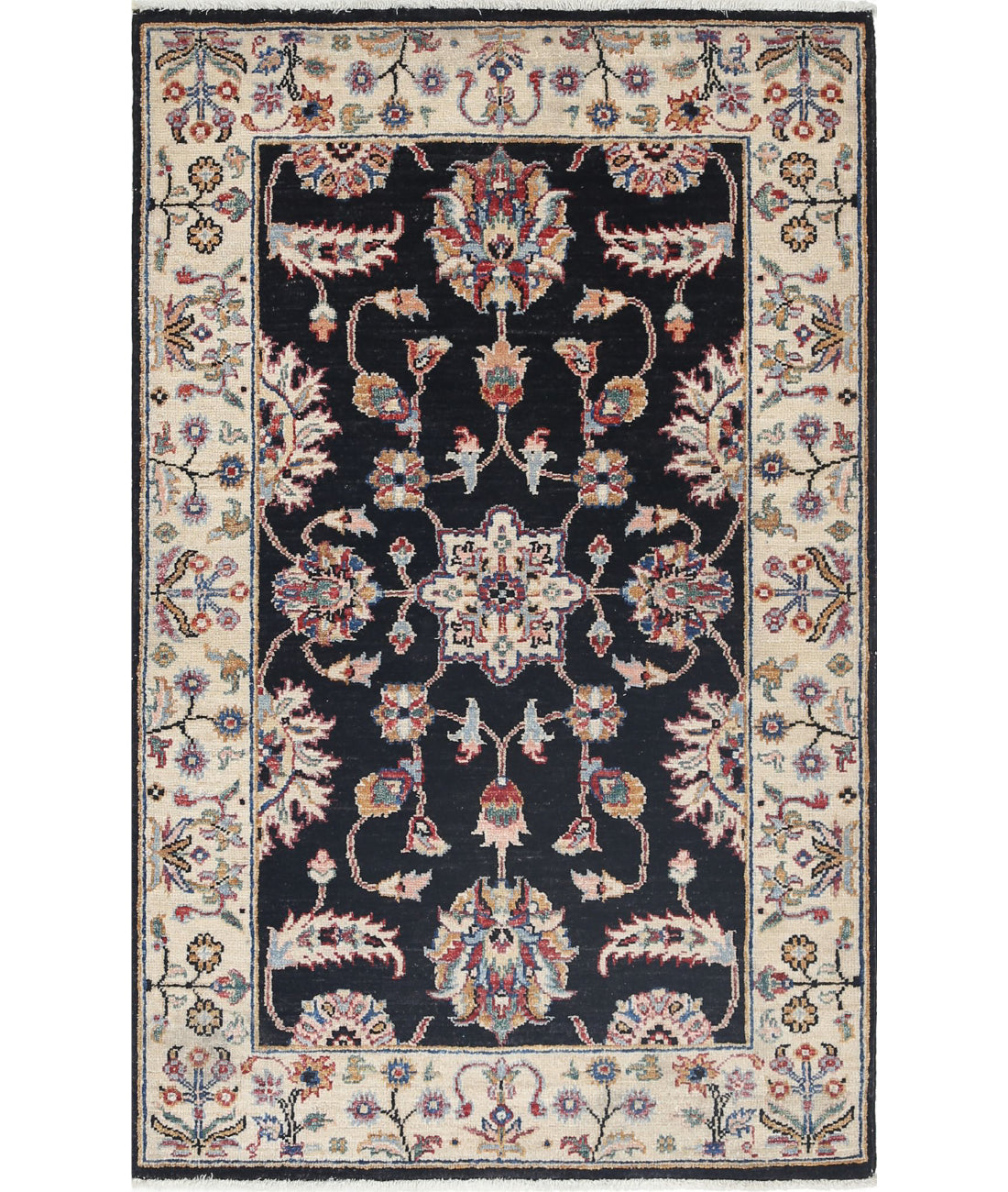 Ziegler 2'7'' X 4'1'' Hand-Knotted Wool Rug 2'7'' x 4'1'' (78 X 123) / Black / Ivory
