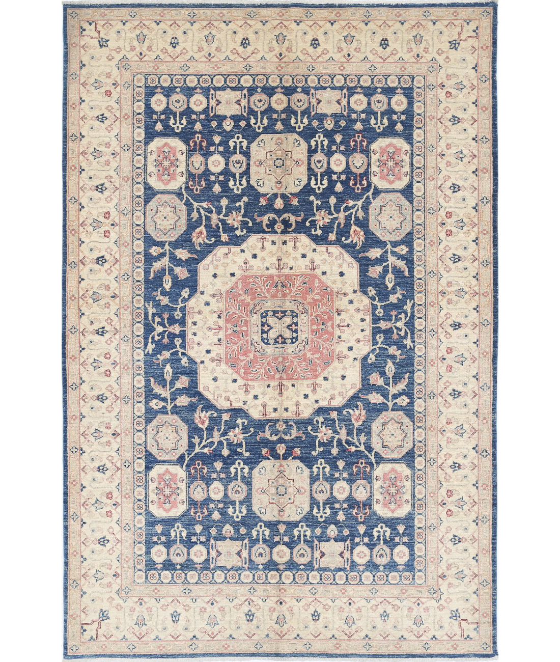 Ziegler 5'5'' X 8'5'' Hand-Knotted Wool Rug 5'5'' x 8'5'' (163 X 253) / Blue / Ivory