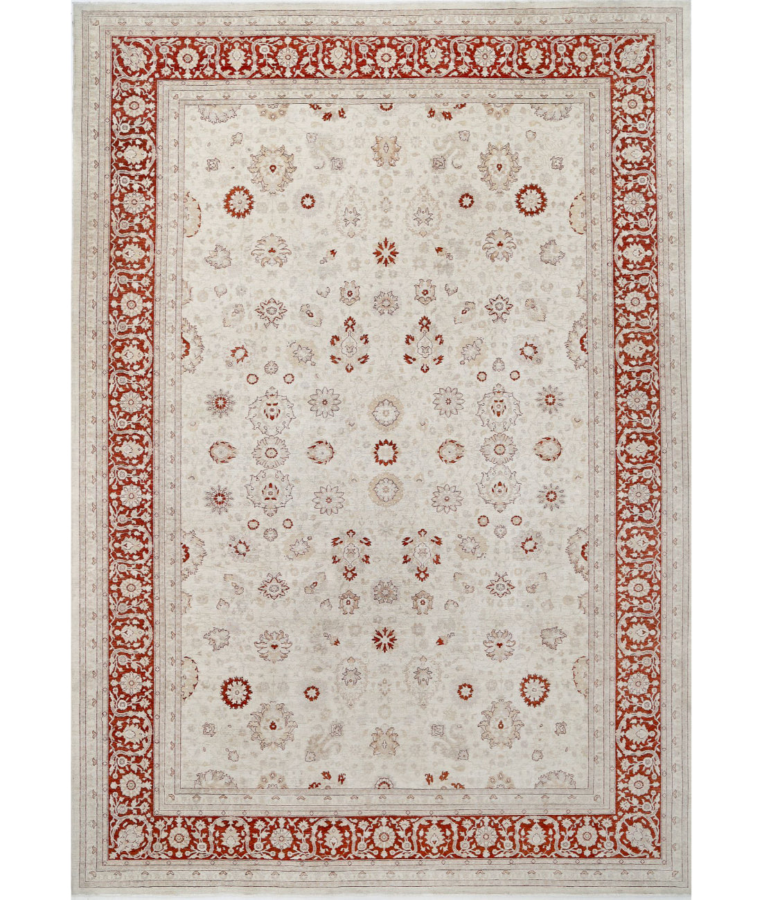 Ziegler 15'0'' X 21'6'' Hand-Knotted Wool Rug 15'0'' x 21'6'' (450 X 645) / Ivory / Red