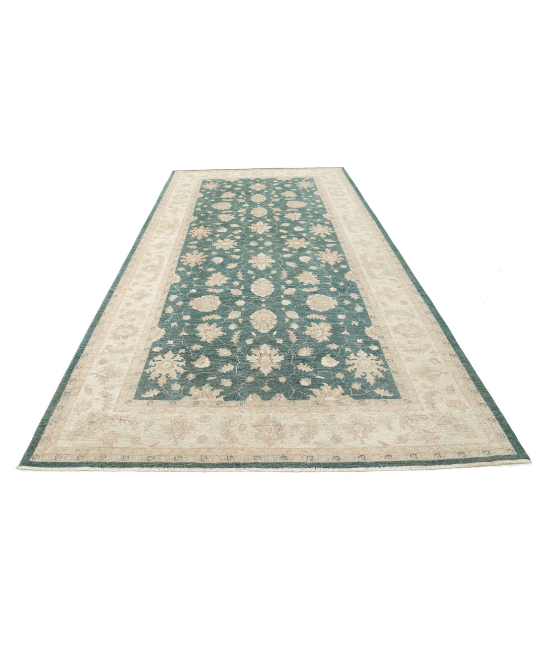 Serenity 6'5'' X 13'0'' Hand-Knotted Wool Rug 6'5'' x 13'0'' (193 X 390) / Green / Ivory