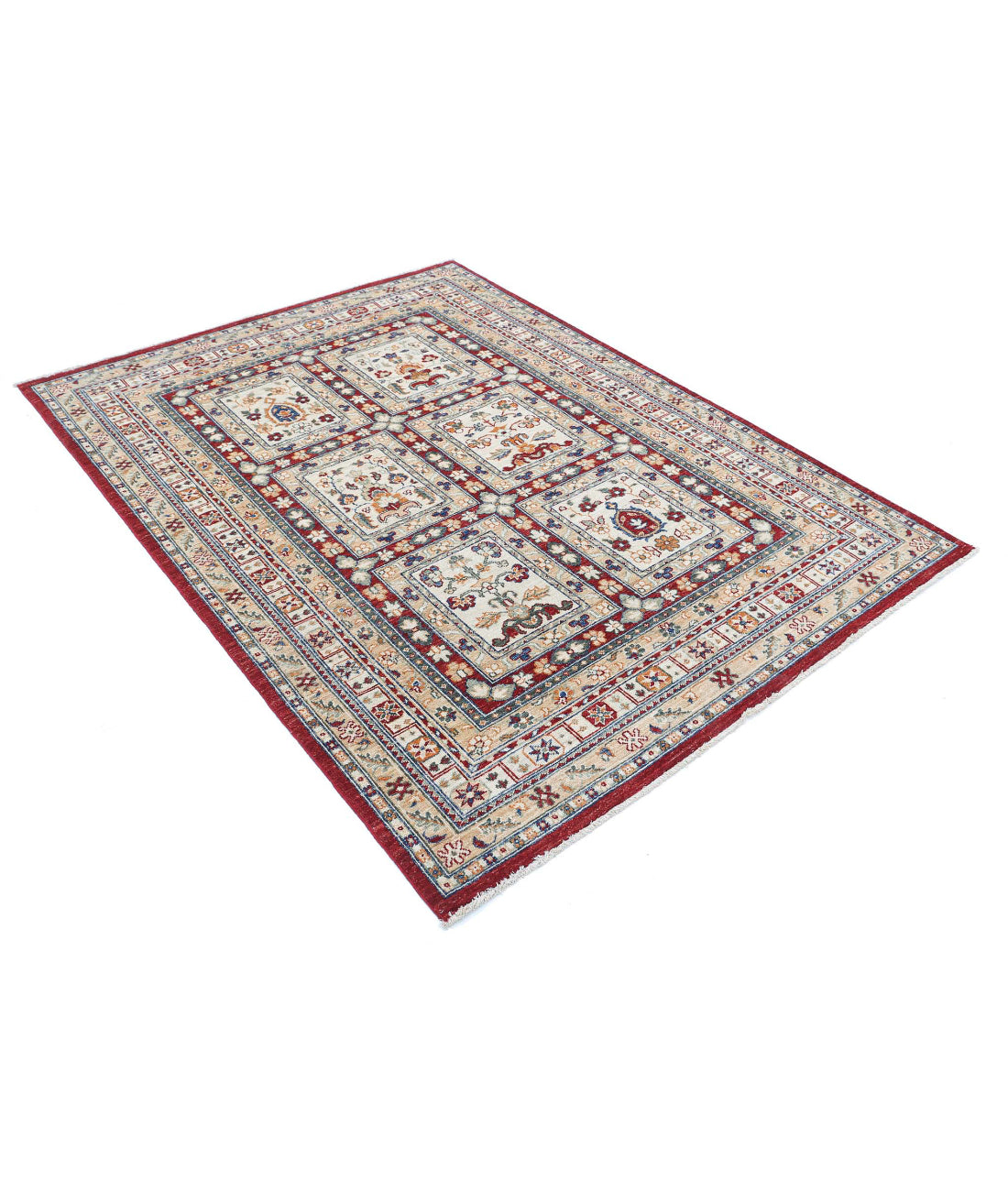 Bakhtiari 4'10'' X 6'5'' Hand-Knotted Wool Rug 4'10'' x 6'5'' (145 X 193) / Red / Ivory