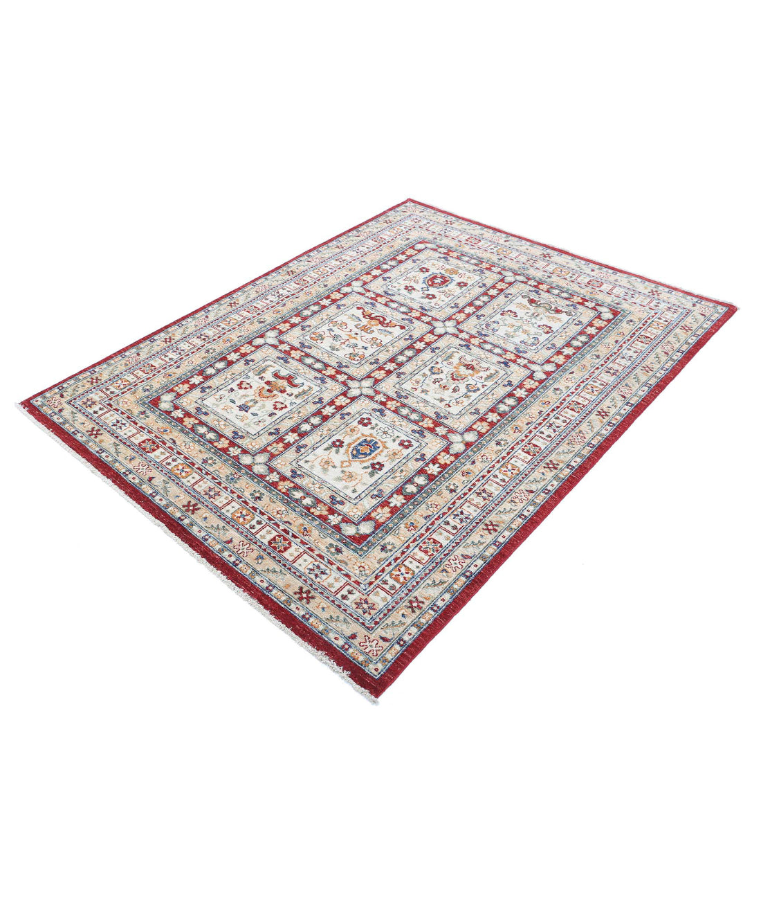 Bakhtiari 4'10'' X 6'5'' Hand-Knotted Wool Rug 4'10'' x 6'5'' (145 X 193) / Red / Ivory