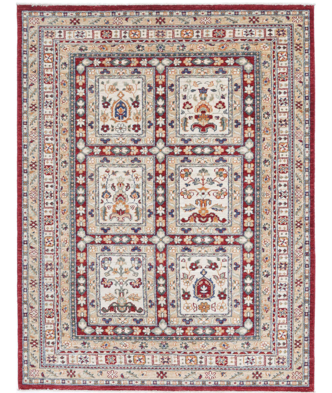 Bakhtiari 4'10'' X 6'5'' Hand-Knotted Wool Rug 4'10'' x 6'5'' (145 X 193) / Red / Ivory