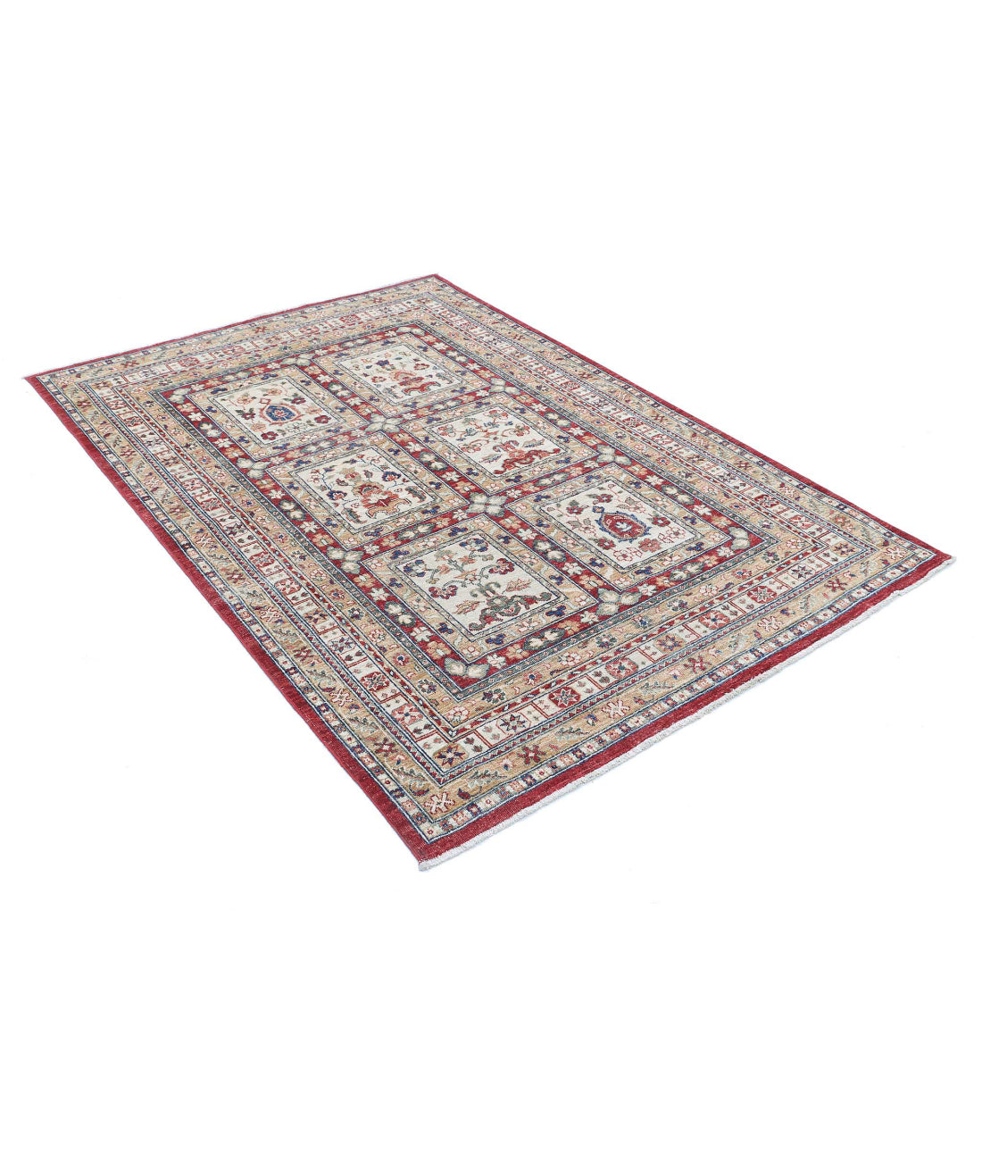 Bakhtiari 4'7'' X 6'5'' Hand-Knotted Wool Rug 4'7'' x 6'5'' (138 X 193) / Red / Ivory