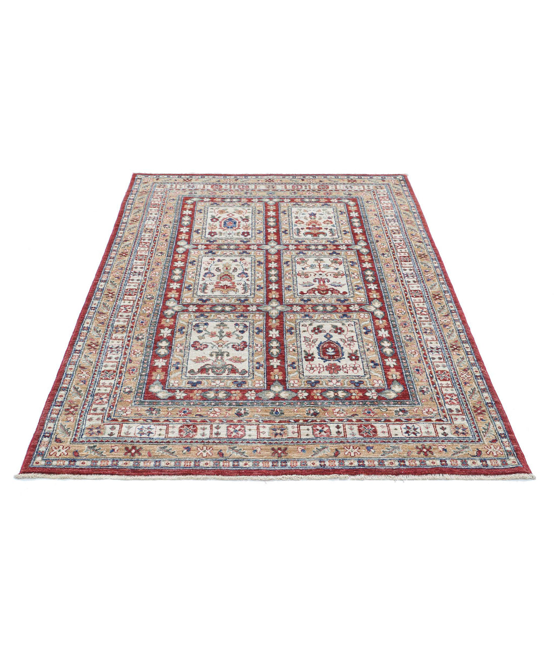 Bakhtiari 4'4'' X 6'8'' Hand-Knotted Wool Rug 4'4'' x 6'8'' (130 X 200) / Red / Ivory
