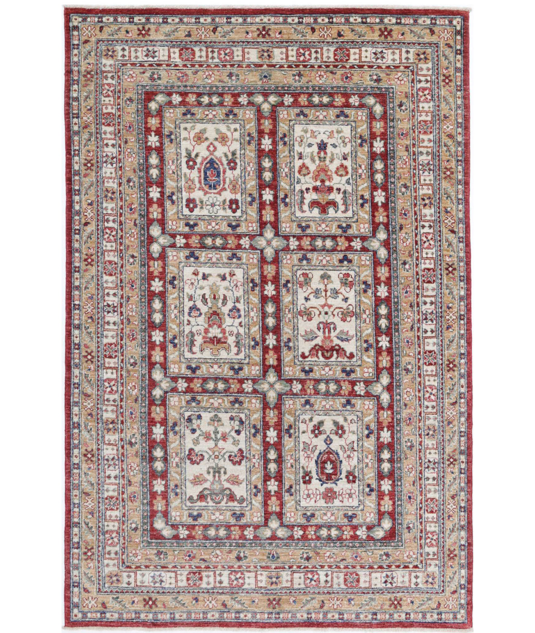 Bakhtiari 4'4'' X 6'8'' Hand-Knotted Wool Rug 4'4'' x 6'8'' (130 X 200) / Red / Ivory