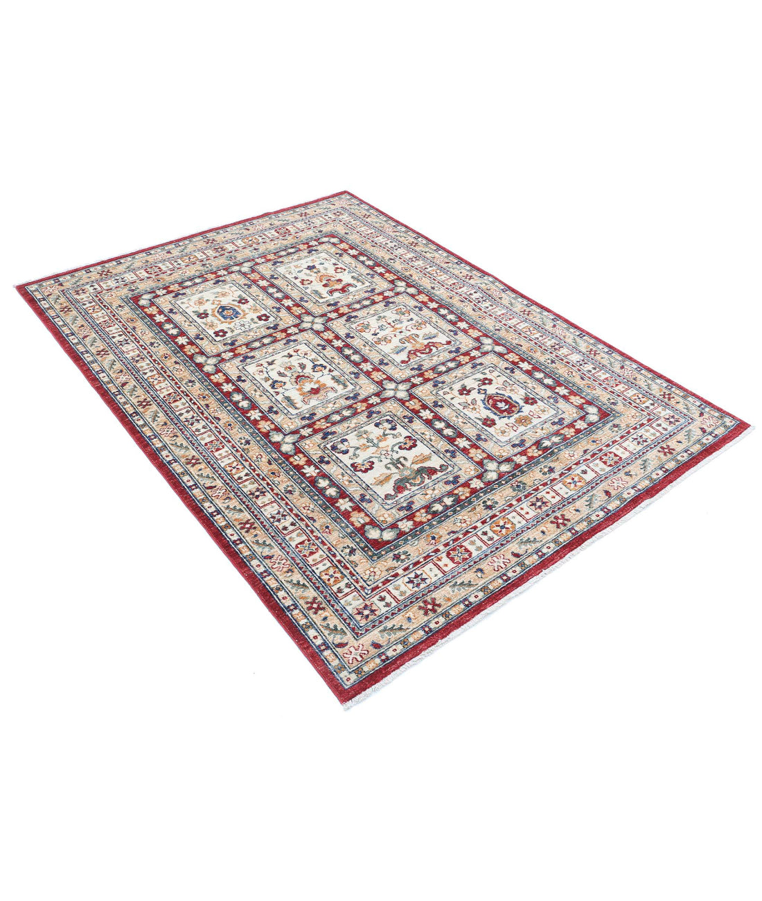 Bakhtiari 4'5'' X 6'2'' Hand-Knotted Wool Rug 4'5'' x 6'2'' (133 X 185) / Red / Ivory