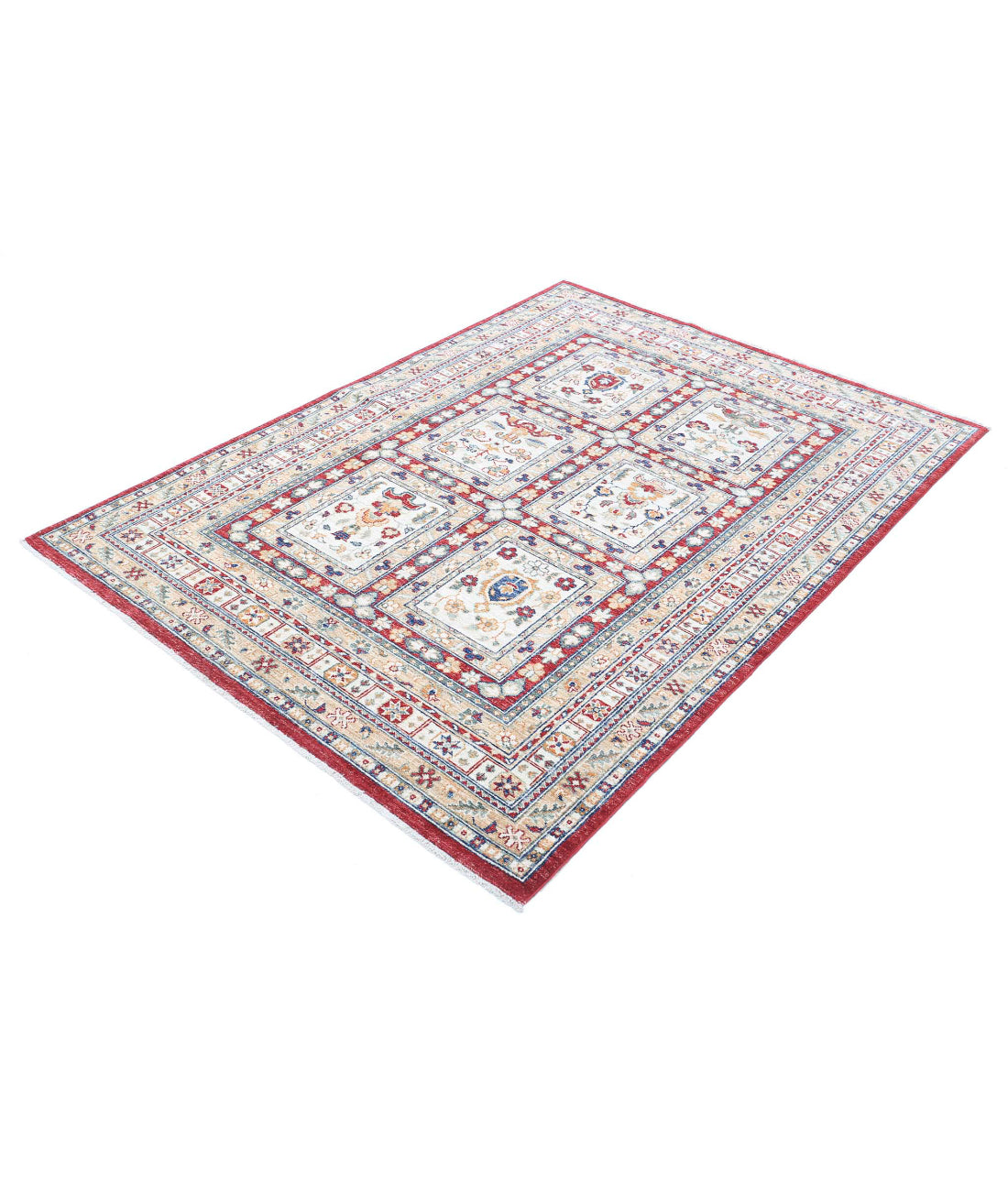 Bakhtiari 4'5'' X 6'2'' Hand-Knotted Wool Rug 4'5'' x 6'2'' (133 X 185) / Red / Ivory
