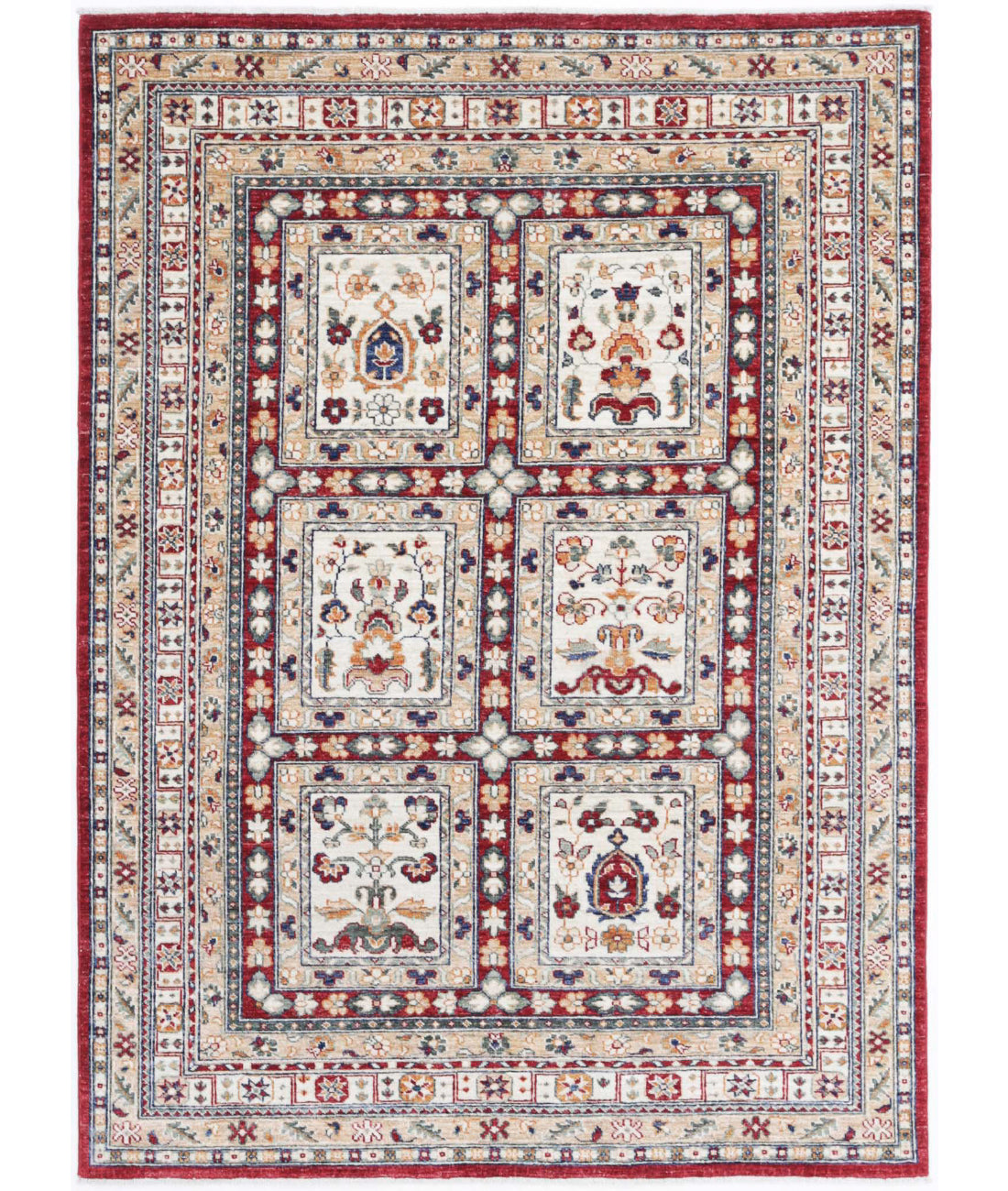 Bakhtiari 4'5'' X 6'2'' Hand-Knotted Wool Rug 4'5'' x 6'2'' (133 X 185) / Red / Ivory